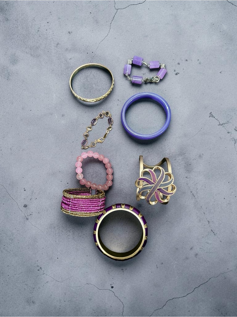 Vintage Boho Purple Gold Bracelet Lot Stack Cuffed Beaded Enamel Bangle Set 8pc - Picture 8 of 8